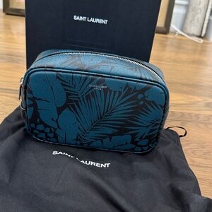 New! Saint Laurent Tropical Palm Pouch Teal and Black Full Inclusion